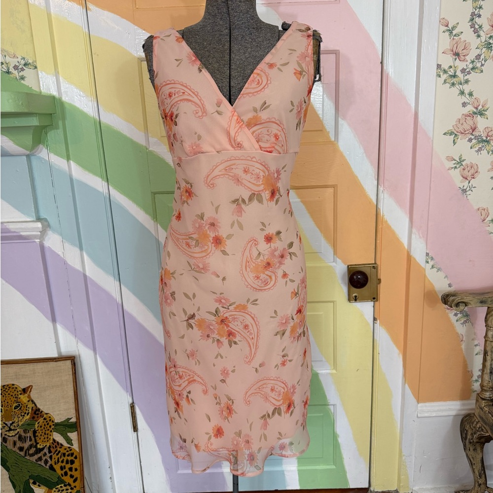 Vintage F.L.P Pastel Paisley Print Y2K Floral Romantic Midi Dress Sz 8 💚🍄